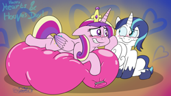 Size: 3840x2160 | Tagged: safe, artist:rupertbluefox, derpibooru import, princess cadance, shining armor, alicorn, pony, unicorn, balloon, balloon fetish, balloon sitting, blushing, cute, female, fetish, heart, heart balloon, heart eyes, hearts and hooves day, holiday, hoof on cheek, love, lying down, lying on balloon, male, mare, mismatched eyes, on stomach, prone, shining adorable, shiningcadance, shipping, sitting, stallion, straight, valentine's day, wavy mouth, wingding eyes
