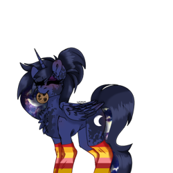 Size: 432x432 | Tagged: safe, artist:moodi, derpibooru import, princess luna, alicorn, pony, alternate design, alternate hairstyle, blushing, chest fluff, chinese new year, chocolate chip cookie, clothes, coat markings, cookie, cute, cutie mark, ethereal mane, eyes closed, folded wings, food, galaxy mane, happy, lunabetes, princess luna is amused, simple background, socks, splotches, striped socks, transparent background, wings