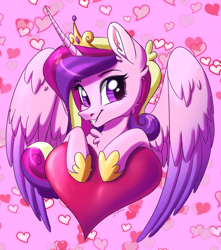 Size: 3000x3400 | Tagged: safe, artist:faline-art, derpibooru import, princess cadance, alicorn, pony, featured image, female, grin, heart, hearts and hooves day, holiday, looking at you, mare, regalia, smiling, smiling at you, solo, valentine's day