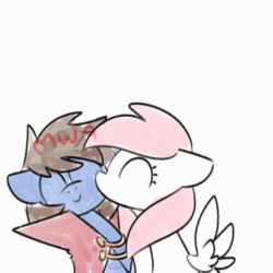 Size: 560x560 | Tagged: safe, artist:sugar morning, derpibooru import, oc, oc only, oc:bizarre song, oc:sugar morning, pegasus, pony, animated, bust, cape, clothes, couple, cute, daaaaaaaaaaaw, female, kissing, love, male, mare, oc x oc, ocbetes, shipping, simple background, smooch, stallion, straight, sugarre, weapons-grade cute, white background