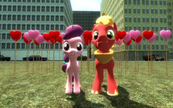 Size: 1024x640 | Tagged: safe, artist:sonic5421, derpibooru import, big macintosh, sugar belle, 3d, balloon, gmod, hearts and hooves day, holiday, valentine's day