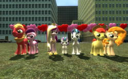Size: 1024x640 | Tagged: safe, artist:sonic5421, derpibooru import, big macintosh, bright mac, pear butter, princess cadance, princess flurry heart, shining armor, sugar belle, alicorn, pony, 3d, gmod, hearts and hooves day, holiday, valentine's day