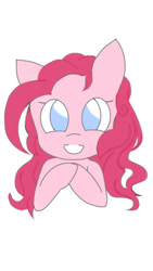 Size: 675x1200 | Tagged: safe, artist:aleuoliver, derpibooru import, pinkie pie, earth pony, pony, bust, female, grin, hooves together, mare, simple background, smiling, solo, white background