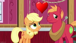 Size: 800x450 | Tagged: safe, derpibooru import, edit, edited screencap, screencap, applejack, big macintosh, where the apple lies, applecest, applemac, brother and sister, female, heart, imgflip, incest, male, shipping, siblings, straight