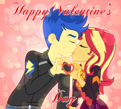 Size: 1280x1146 | Tagged: safe, artist:emperor-anri, derpibooru import, flash sentry, sunset shimmer, equestria girls, female, flashimmer, heart, heart hands, holiday, kissing, male, shipping, straight, valentine's day