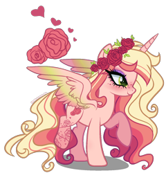 Size: 1200x1250 | Tagged: safe, artist:gihhbloonde, derpibooru import, oc, oc only, alicorn, pony, alicorn oc, female, magical lesbian spawn, mare, offspring, parent:princess cadance, parent:roseluck, simple background, solo, transparent background