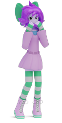 Size: 2086x4096 | Tagged: safe, artist:rainyalex5, derpibooru import, oc, oc only, oc:mable syrup, human, equestria girls, 3d, boots, bow, clothes, deaf, dress, girly, hiding face, humanized, platform boots, render, shoes, shy, simple background, socks, solo, striped socks, transparent background