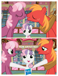 Size: 1552x2048 | Tagged: safe, derpibooru import, edit, edited screencap, screencap, big macintosh, cheerilee, sweetie belle, hearts and hooves day (episode), hasbro, official shipping denied, shipping denied