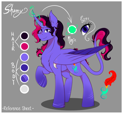 Size: 2166x2010 | Tagged: safe, artist:shamy-crist, derpibooru import, oc, oc:shamy, alicorn, pony, female, gray background, mare, reference sheet, simple background, solo