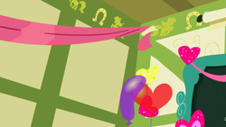 Size: 1280x720 | Tagged: safe, derpibooru import, screencap, hearts and hooves day (episode), background, balloon, liminal space, no pony, ponyville schoolhouse, scenic ponyville