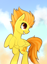 Size: 2800x3800 | Tagged: safe, artist:rivin177, derpibooru import, spitfire, pegasus, pony, cloud, cute, hooves up, painted, solo, wings