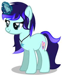 Size: 824x970 | Tagged: safe, alternate version, artist:aquabright0219, derpibooru import, oc, oc only, oc:aqua bright, pony, unicorn, female, glowing horn, horn, jewelry, mare, necklace, simple background, smiling, solo, transparent background, unicorn oc