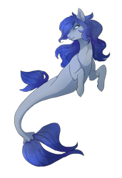 Size: 739x1082 | Tagged: artist needed, safe, artist:monsoonvisionz, derpibooru import, oc, oc only, earth pony, pony, seapony (g4), blue eyes, blue mane, blue tail, dorsal fin, female, fish tail, flowing mane, flowing tail, seaponified, simple background, smiling, solo, species swap, tail, transparent background