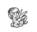 Size: 125x109 | Tagged: safe, artist:star, oc, oc only, pegasus, pony, afro, freckles, grayscale, monochrome, open mouth, picture for breezies, simple background, solo, spread wings, white background, wings
