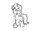 Size: 125x109 | Tagged: safe, artist:star, oc, oc only, pony, unicorn, black and white, looking at you, open mouth, picture for breezies, raised hoof, raised leg, simple background, solo, white background