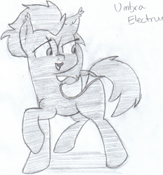 Size: 915x986 | Tagged: safe, artist:star, oc, oc only, oc:umbra electrum, bat pony, pony, bat pony oc, bat wings, grayscale, male, open mouth, raised hoof, raised leg, solo, stallion, traditional art