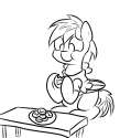 Size: 109x125 | Tagged: safe, artist:star, oc, oc only, pegasus, pony, bagel, black and white, clothes, eating, food, hoof hold, picture for breezies, pizza, pizza bagel, simple background, table, vest, white background, wings