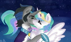 Size: 538x323 | Tagged: artist needed, source needed, safe, derpibooru import, idw, king sombra, princess celestia, alicorn, pony, unicorn, celestibra, female, good king sombra, kissing, male, shipping, straight