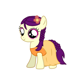 Size: 768x768 | Tagged: safe, artist:goldendaisies, derpibooru import, boysenberry, earth pony, pony, clothes, dress, female, filly, flower, flower in hair, gala dress, simple background, smiling, transparent background, vector