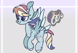 Size: 2388x1639 | Tagged: safe, artist:caramelbolt24, derpibooru import, oc, oc only, pegasus, pony, chest fluff, hoof fluff, magical lesbian spawn, male, multicolored hair, offspring, parent:rainbow dash, parent:rarity, parents:raridash, pegasus oc, rainbow hair, signature, smiling, solo, stallion, wings