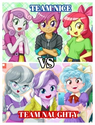 Size: 2522x3326 | Tagged: safe, artist:uotapo, derpibooru import, edit, apple bloom, cozy glow, diamond tiara, scootaloo, silver spoon, sweetie belle, equestria girls, cutie mark crusaders, versus