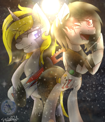 Size: 1208x1406 | Tagged: safe, artist:juliet-gwolf18, derpibooru import, oc, oc:juliet, alicorn, pony, alicorn oc, bipedal, clothes, female, guitar, hoof shoes, horn, male, mare, musical instrument, one eye closed, open mouth, signature, singing, stallion, wings, wink