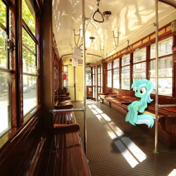 Size: 1080x1080 | Tagged: safe, derpibooru import, lyra heartstrings, pony, unicorn, irl, italy, meme, milan, photo, ponies in real life, sitting, sitting lyra, solo, tram