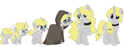 Size: 2600x1000 | Tagged: safe, artist:katelynleeann42, derpibooru import, oc, oc:moon beam, pony, 5-year-old, age progression, baby, baby pony, cloak, clothes, female, filly, glasses, mare, simple background, solo, transparent background