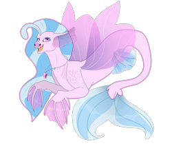 Size: 4600x3900 | Tagged: safe, artist:sashakruchkinatv, derpibooru import, silverstream, seapony (g4), blue mane, blue tail, clothes, female, fin wings, fins, fish tail, flowing mane, flowing tail, jewelry, long mane, necklace, open mouth, purple eyes, seapony silverstream, see-through, simple background, smiling, solo, tail, teeth, transparent background, wings