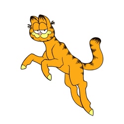 Size: 1059x1059 | Tagged: safe, artist:flaming-trash-can, derpibooru import, cat, cat pony, original species, pony, abomination, cathorse, cursed image, garfield, kill it, not salmon, ponified, simple background, wat, white background