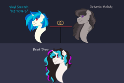 Size: 1280x854 | Tagged: safe, artist:itstechtock, derpibooru import, dj pon-3, octavia melody, vinyl scratch, oc, oc:beat drop, pony, undead, vampire, vampony, female, lesbian, magical lesbian spawn, offspring, parent:octavia melody, parent:vinyl scratch, parents:scratchtavia, scratchtavia, shipping