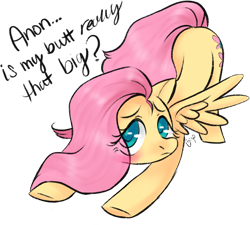Size: 1504x1356 | Tagged: safe, artist:1eg, derpibooru import, fluttershy, pegasus, pony, blushing, dialogue, face down ass up, female, head turned, implied anon, looking at you, mare, simple background, solo, spread wings, stretching, transparent background, wings