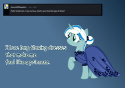 Size: 1280x906 | Tagged: safe, artist:tenderrain46, derpibooru import, oc, oc:tender rain, pony, unicorn, clothes, dress, female, gala dress, mare, solo