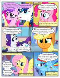 Size: 612x792 | Tagged: safe, artist:newbiespud, derpibooru import, edit, edited screencap, screencap, applejack, fluttershy, pinkie pie, princess cadance, rainbow dash, shining armor, alicorn, earth pony, pegasus, pony, unicorn, comic:friendship is dragons, comic, dialogue, eyelashes, female, hat, horn, indoors, male, mare, messy mane, screencap comic, smiling, stallion, wings, worried