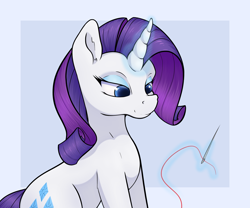 Size: 2400x2000 | Tagged: safe, artist:aquaticvibes, derpibooru import, rarity, pony, unicorn, female, glowing horn, horn, magic, mare, needle, simple background, solo, telekinesis, thread