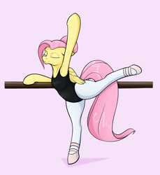 Size: 2200x2400 | Tagged: safe, artist:aquaticvibes, derpibooru import, fluttershy, pegasus, pony, semi-anthro, alternate hairstyle, ballet, ballet slippers, clothes, eyes closed, female, leggings, leotard, mare, smiling, solo