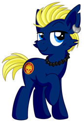 Size: 1513x2197 | Tagged: safe, artist:tigresss, artist:x-blackpearl-x, derpibooru import, oc, oc only, pony, blue eyes, dexter holland, ear piercing, earring, jewelry, piercing, ponified, the offspring