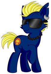 Size: 1513x2197 | Tagged: safe, artist:tigresss, artist:x-blackpearl-x, derpibooru import, oc, oc only, pony, blue eyes, dexter holland, ear piercing, piercing, ponified, sunglasses, the offspring