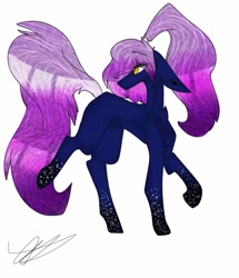 Size: 881x1024 | Tagged: safe, artist:yoonah, derpibooru import, oc, oc only, oc:stella, earth pony, pony, earth pony oc, looking back, raised hoof, raised leg, signature, simple background, solo, white background