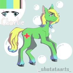 Size: 1080x1080 | Tagged: safe, artist:_shotataarts_, derpibooru import, oc, oc only, earth pony, pony, abstract background, chest fluff, colored hooves, earth pony oc, eye scar, female, mare, raised hoof, raised leg, red cross, scar, solo, unshorn fetlocks