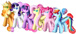 Size: 3573x1609 | Tagged: safe, artist:thebenalpha, derpibooru import, applejack, fluttershy, pinkie pie, rainbow dash, rarity, twilight sparkle, twilight sparkle (alicorn), alicorn, earth pony, original species, pegasus, pony, unicorn, plush pony, plushie, simple background, transparent background