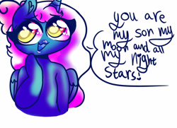 Size: 1024x742 | Tagged: safe, artist:iloveehlm, derpibooru import, oc, oc:fleurbelle, alicorn, alicorn oc, bow, female, hair bow, horn, mare, misspelling, speech bubble, wingding eyes, wings