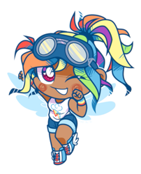 Size: 669x829 | Tagged: safe, artist:yokokinawa, derpibooru import, rainbow dash, human, chibi, cute, dashabetes, goggles, heart eyes, humanized, kotobukiya, kotobukiya rainbow dash, looking at you, no nose, one eye closed, simple background, smiling, solo, white background, wingding eyes, winged humanization, wings, wink