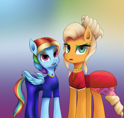 Size: 3059x2913 | Tagged: safe, artist:guatergau5, derpibooru import, applejack, rainbow dash, earth pony, pegasus, pony, alternate hairstyle, applejack also dresses in style, choker, clothes, dress, duo, eyeshadow, jewelry, lipstick, makeup, necklace, rainbow dash always dresses in style, tomboy taming