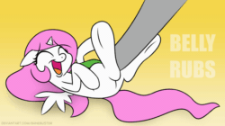 Size: 1200x674 | Tagged: safe, artist:banebuster, derpibooru import, princess celestia, oc, oc:anon, alicorn, human, pony, series:tiny tia, animated, bellyrubs, cewestia, cute, cutelestia, daaaaaaaaaaaw, eyes closed, featured image, female, filly, giggling, hand, happy, human on pony petting, laughing, lying down, on back, open mouth, petting, pink-mane celestia, simple background, tickling, weapons-grade cute, younger