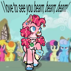 Size: 500x507 | Tagged: safe, artist:valientminiatureobject, derpibooru import, bon bon, carrot top, cherry berry, golden harvest, linky, pinkie pie, shoeshine, spring melody, sprinkle medley, sweetie drops, earth pony, bandaid, bandana, ear piercing, earring, jewelry, necklace, piercing, redesign, smile song, solo focus, unshorn fetlocks, wristband