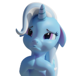 Size: 3840x3840 | Tagged: safe, artist:xppp1n, trixie, pony, unicorn, 3d, blender, blender cycles, ears, female, floppy ears, lidded eyes, mare, pouting, simple background, solo, transparent background