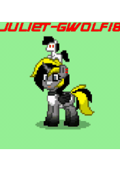 Size: 261x370 | Tagged: safe, artist:juliet-gwolf18, derpibooru import, oc, oc only, oc:juliet, alicorn, pony, alicorn oc, animated, blushing, eye clipping through hair, eyelashes, female, flying, grin, heart, hoof shoes, horn, looking at something, looking up, mare, minimalist, modern art, pixel art, pointing, pony town, show accurate, signature, simple background, smiling, transparent background, wings, yin-yang