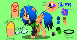 Size: 2900x1500 | Tagged: safe, artist:juliet-gwolf18, derpibooru import, oc, oc only, oc:sketchy, alicorn, pony, alicorn oc, bags under eyes, clothes, edgy, emo, eyelashes, eyeliner, female, hoodie, horn, makeup, mare, reference sheet, show accurate, solo, story included, tattoo, triforce, wings