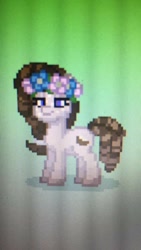 Size: 576x1024 | Tagged: safe, derpibooru import, oc, oc only, oc:coconut breeze, earth pony, pony, earth pony oc, female, floral head wreath, flower, mare, photo, picture of a screen, pixel art, pony town, solo